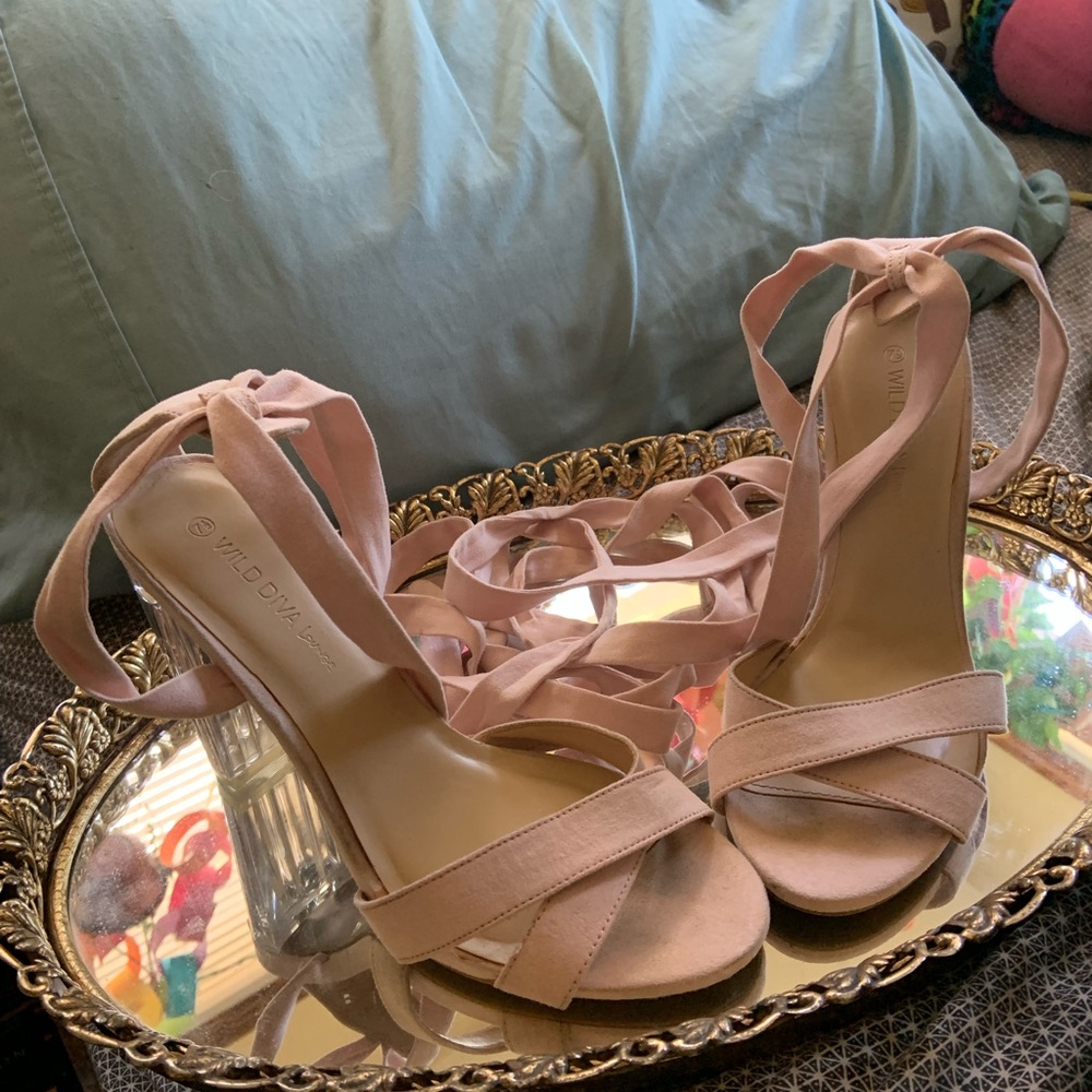Leg Wrap Pink and Clear Heels
